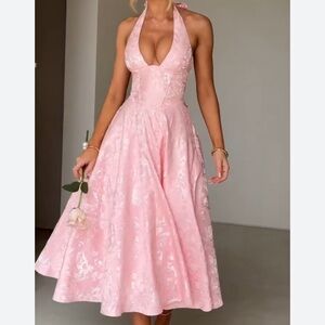 Baby Boo Effie Halter Midi Dress in Blush